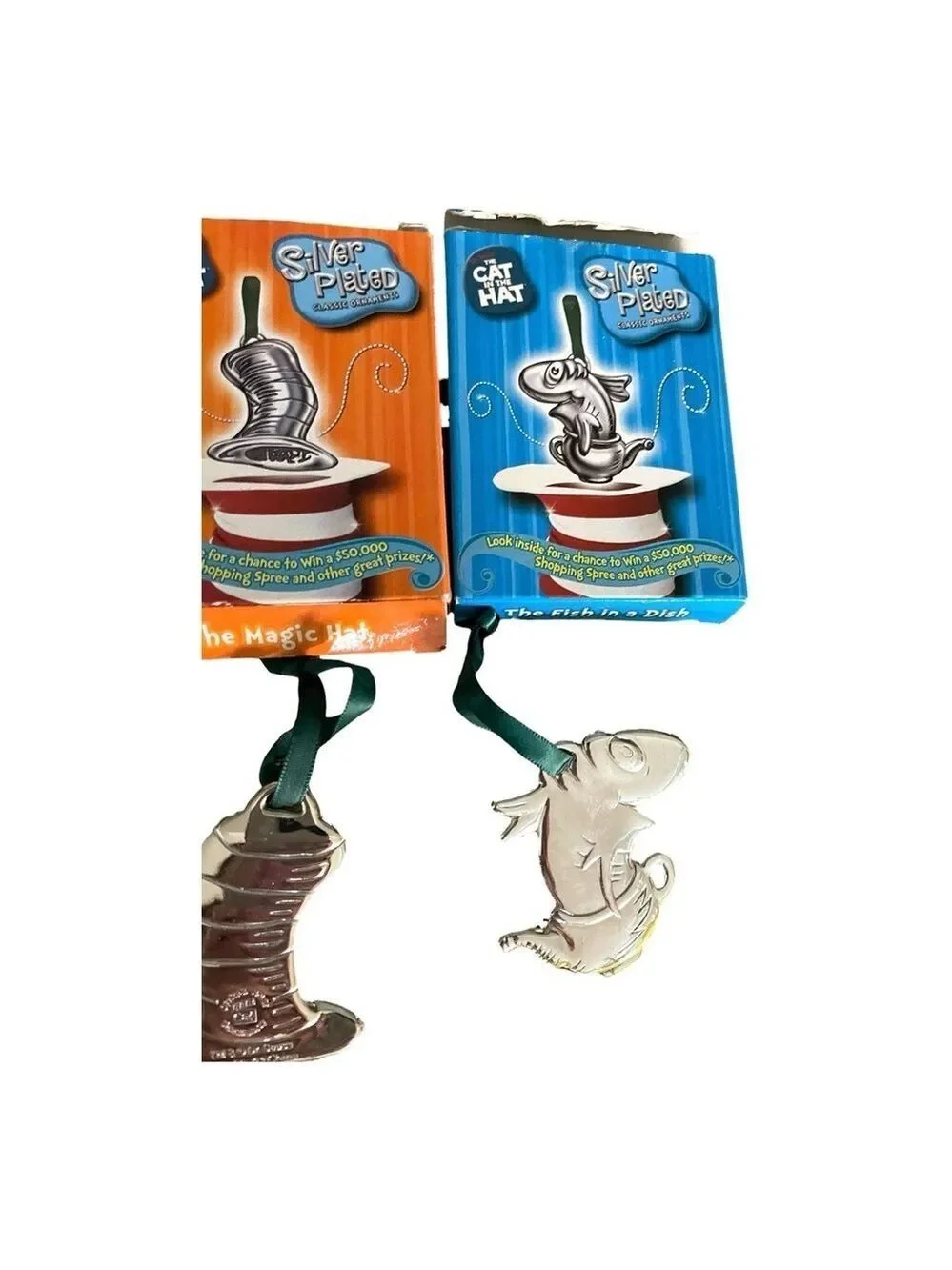 Vintage Dr. Seuss Silver-Plated Two OrnamentsThe Cat in the Hat Iconic